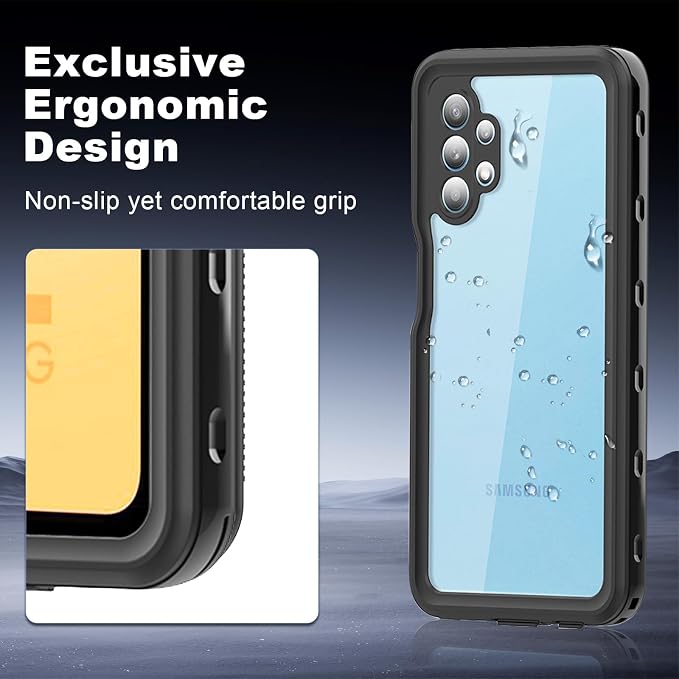 Hualele Galaxy A32 5G Case Waterproof, Built in Lens & Screen Protector Rugged Full Body Heavy Duty Protective Shockproof IP68 Underwater Case for Samsung Galaxy A32 5G Black
