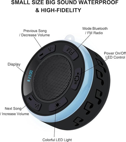 Shower Speaker Bluetooth Waterproof, Portable Wireless Bathroom Speaker with HD Sound & Deep Bass, IPX7 Waterproof Mini Speaker with Shower Phone Holder, for Shower, Pool & Travel