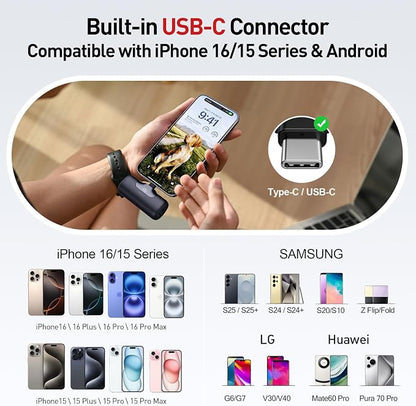 iWALK Portable Charger 5500mAh Next-Gen Small Power Bank 22.5W Fast Charging Battery USB-C Portable Phone Charger for iPhone 17/16/15 17 Plus 17 Pro Max iPad, Samsung Galaxy S25 S24 S23 Android, Black