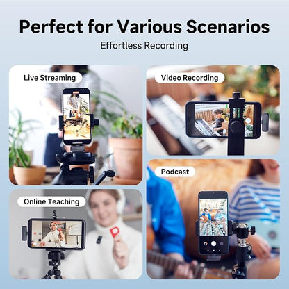 3 in 1 Wireless lavalier Microphone for Camera iPhone Android Phone Mini Microphones,130ft 16h Battery, Noise Canceling Lapel Mic System for Speaker Recording Video Facebook tiktok