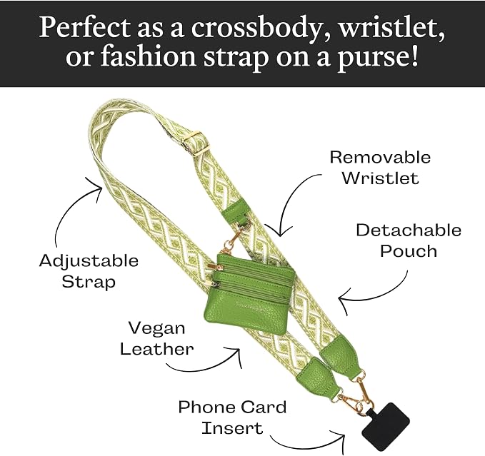 Save the Girls Original Clip and Go Phone Strap Pattern - Crossbody Phone Strap Chain with Zipper Wallet Pouch