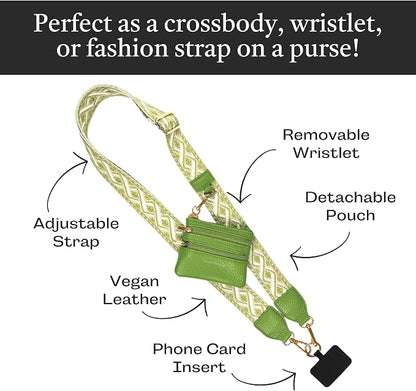 Save the Girls Original Clip and Go Phone Strap Pattern - Crossbody Phone Strap Chain with Zipper Wallet Pouch