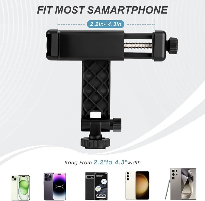 Universal Cell Phone Tripod Mount Adapter, Camera Hot Shoe Phone Holder Clamp with 360 Rotation Bracket 1/4" Screw Hole for Canon Nikon Sony DSLR iPhone Android
