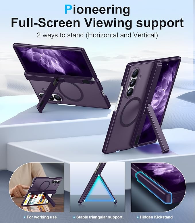 for Samsung Galaxy Z Fold 8 Ultra Case,[Compatible with MagSafe][Built-in HD Screen Protector & Kickstand][Hinge Protection] Translucent Matte Shockproof Phone Case for Z Fold 8 Ultra,Purple