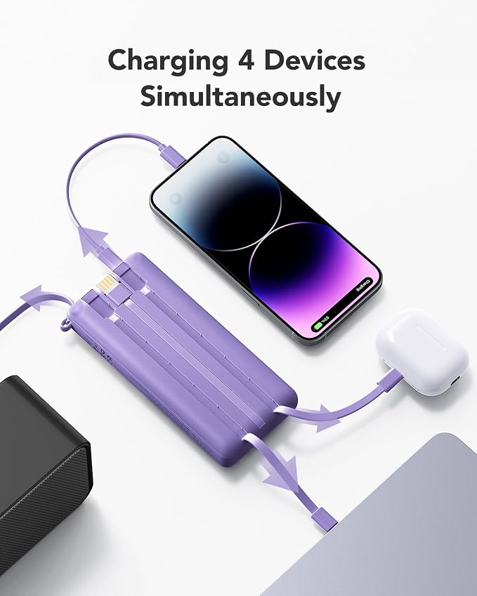 VRURC Portable Charger Power Bank - 20000mah Fast Charging PD 22.5W Power Battery 5 Output 3 Input Design 4 Cable USB Charging Compatible for iPhone Samsung Android Google LED Display