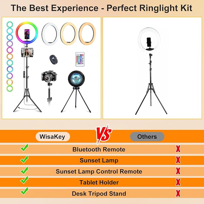 13" Selfie Ring Light with Stand 76" Tall & Phone Holders,Sunset Lamp, Tablet Holder,Desk Tripod& 51 Color Modes, Ring Light Tripod for iPhone,Video Recording,Live Streaming(TikTok/YouTube/Instagram)
