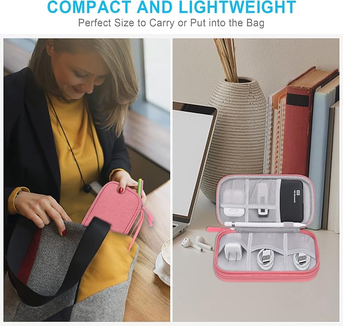 Lacdo Electronic Organizer, Travel Cable Organizer Bag Pouch Tech Electronic Accessories Carry Case Portable Double Layers Charger Case for Cable, Cords, Charger, Phone, Power Bank, Earphone, Pink
