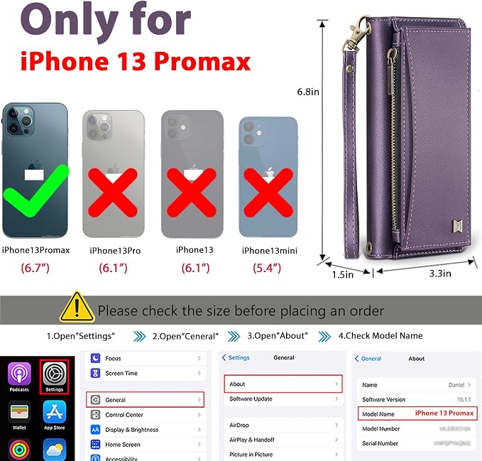 Wallet Case for iPhone 13 Pro Max with Card Holder/Crossbody Wallet/Strap| RFID Blocking | Magnetic | Kickstand | Detachable | PU Leather Phone Case for iPhone 13 Pro Max,6.7 in,Purple
