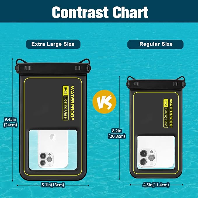 JOTO [IP68 Floatable Large Floating Waterproof Phone Pouch Up to 10", Underwater Phone Case Cellphone Dry Bag for iPhone 17 16 15 14 13 12 11 Pro Max Xs Max XR X 8 7 Plus SE/Galaxy S24 S23 S22 -Black