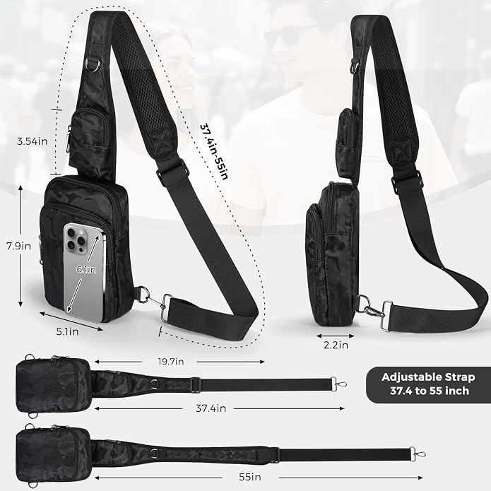 VADOO Sling Bag, Crossbody Bag with Zipper Lock, RFID Blocking & Water Resistant for Men and Women