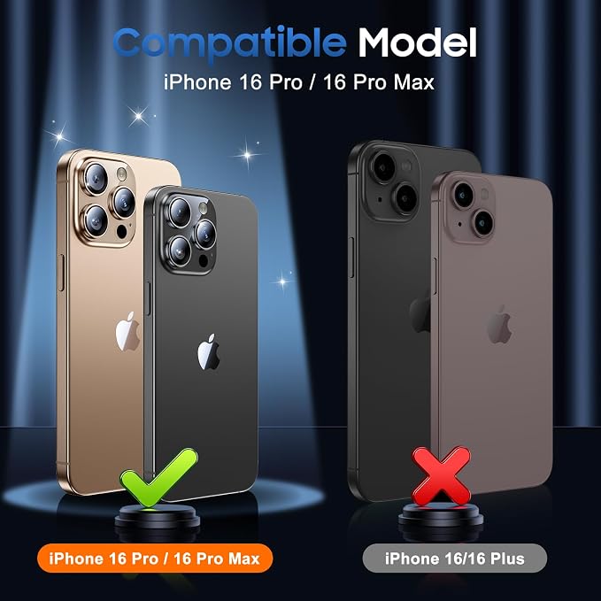 UniqueMe for 3 Pack iPhone 16 Pro/iPhone 16 Pro Max Camera Lens Protector - [Drop Protection] [Case Friendly] 9H Tempered Glass Camera Cover Screen [Update New Version] - Glitter Colorful