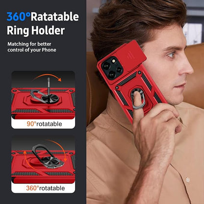 Weycolor for Moto G Stylus 2025 Case with Camera Lens Cover, HD Screen Protector, 10 FT Military Grade Drop Protection, Magnetic Ring Holder Kickstand Protective Phone Case, Red
