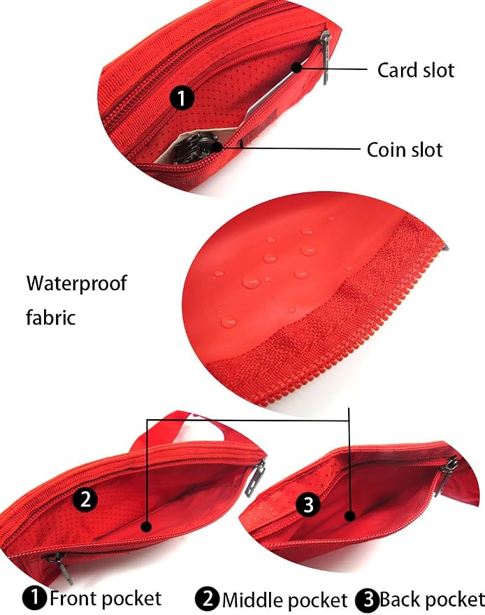 Naoki Outdoor Sports Running Jogging Cycling Hiking Camping Climbing Travel Ultra-thin Waterproof Polyester Waist Pack/Bag Runner Belt(Red)