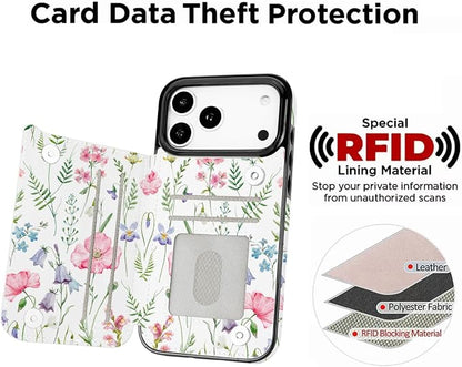 uCOLOR for iPhone 17 Pro Max Wallet Case with Card Holder PU Leather RFID Blocking Design iPhone 17 Pro Max flip case for Women Men Magnetic Clasp Kickstand Design 6.9 inch (Pink Flowers)
