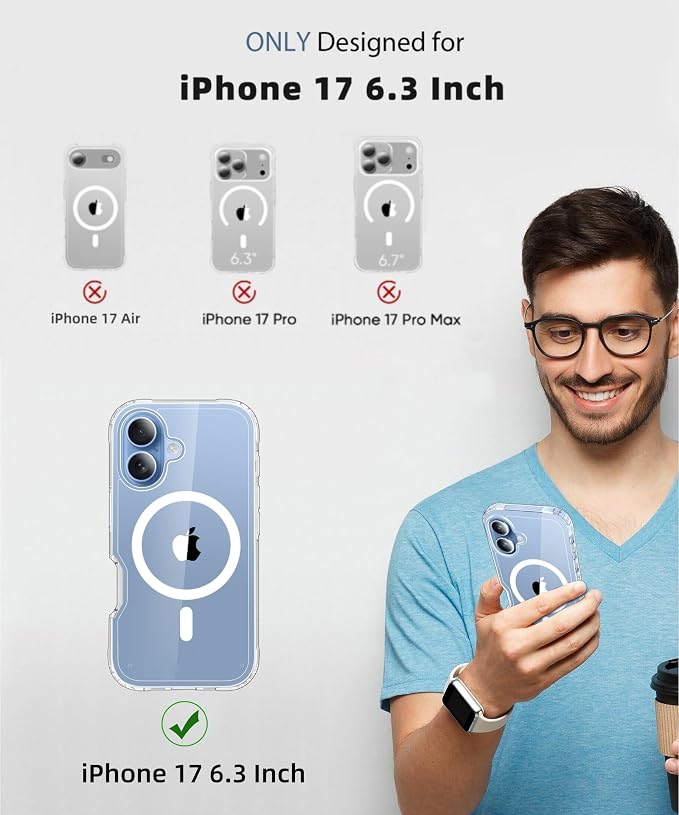Compatible with iPhone 17 Case Clear, Built-in Screen Protector, [Compatible with MagSafe] Full Body Rugged Phone Case, Shockproof Protective Magnetic Cover for iphone17 6.3" (Clear)