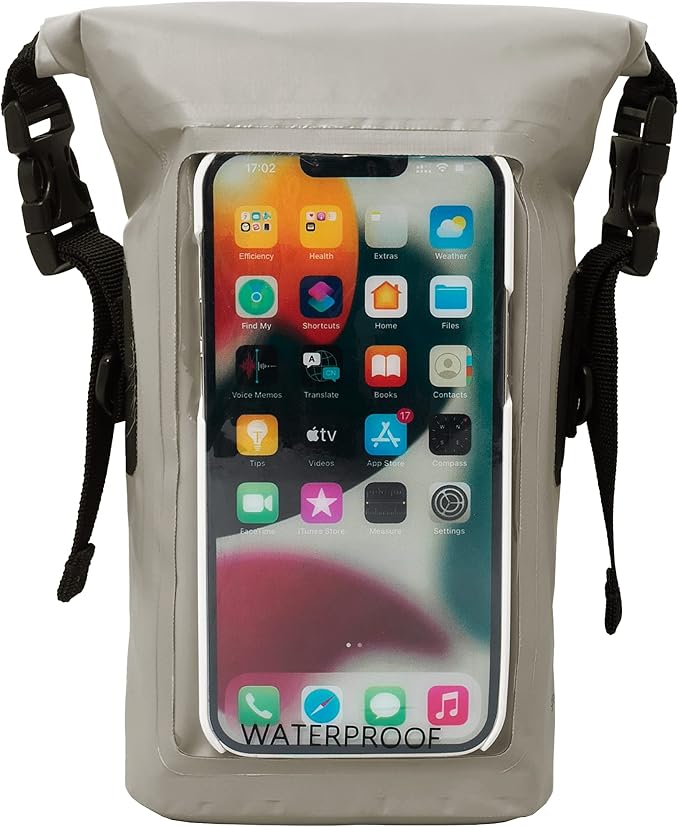 geckobrands Waterproof Phone Tote with 2L Dry Bag and Adjustable Strap – Protect Your Phone and Valuables While on The Go Grey