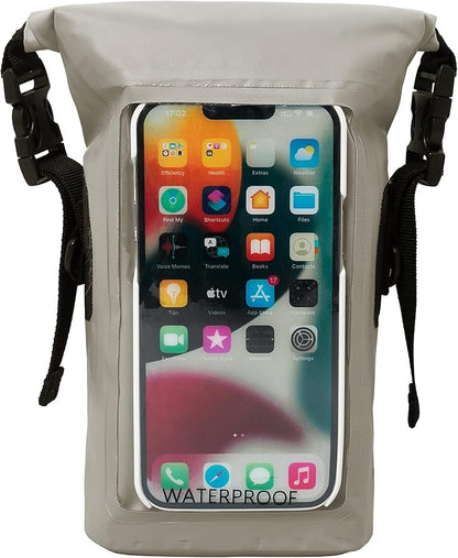 geckobrands Waterproof Phone Tote with 2L Dry Bag and Adjustable Strap – Protect Your Phone and Valuables While on The Go Grey