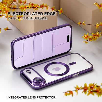 Misea Magnetic for iPhone 17 Air Case Compatible with MagSafe [Never Yellowing] [Military Grade Drop Protection] Full Camera Lens Protector Plating Soft Clear Phone Case for Women, Deep Purple