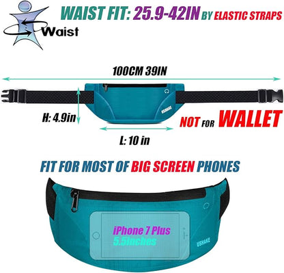 USHAKE Running Belt,Men or Women Ultra Light Bounce Free Waist Pouch Bag Fitness Workout Belt Sport Waist Pack Exercise Waist Bag for iPhone Samsung LG in Running Gym Marathon (MINT BLUE)