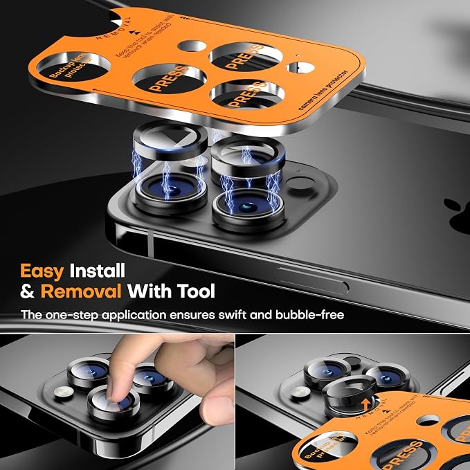Camera Lens Protector for iPhone 17 Pro Max/17 Pro/16 Pro Max/16 Pro/15 Pro Max/15 Pro/14 Pro Max/14 Pro, Tempered Glass Metal Individual Camera Cover[Anti-drop] Case Friendly-Black Titanium