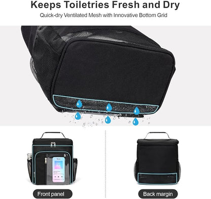 F-color Hanging Shower Caddy Portable with Clear Makeup Bag - College Dorm Essentials for Guys with Hooks Black, TSA Approved Toiletry Bag for Travel Size, Black