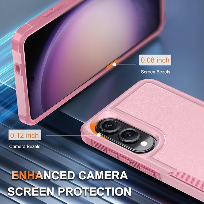 RMOCR Case for Samsung Galaxy S25 Edge, Full Body Heavy Duty Rugged Shockproof Protective Phone Cover with Lanyard Strap, Tempered Glass Screen Protector and Camera Lens Cover, Cute Pink