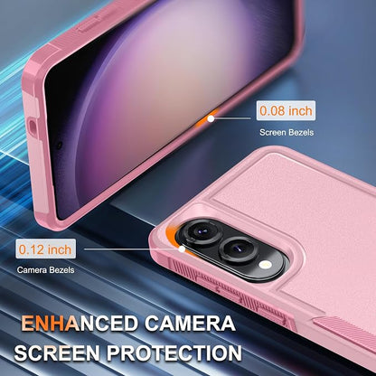 RMOCR Case for Samsung Galaxy S25 Edge, Full Body Heavy Duty Rugged Shockproof Protective Phone Cover with Lanyard Strap, Tempered Glass Screen Protector and Camera Lens Cover, Cute Pink