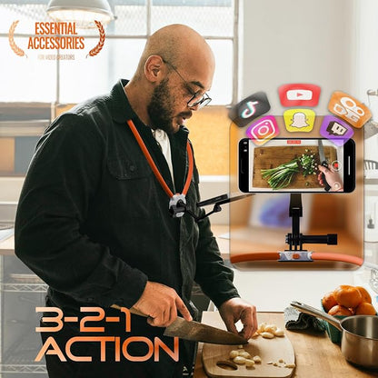 Neck Phone Holder Hands Free for POV/Vlog Selfie Chest Mount with Strap Perfect for Recording, Cooking, Cycling Compatible with iPhone, Android, 27.5inch Flexible Hose