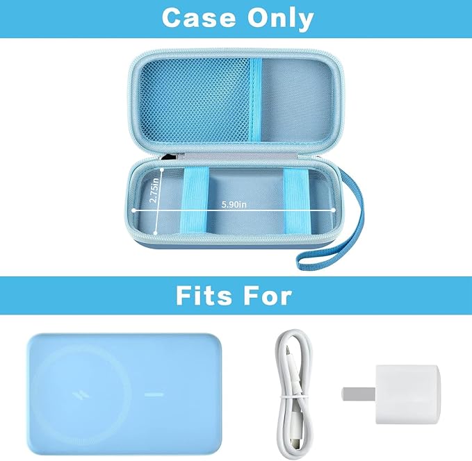 Case for Anker Magnetic Battery 10,000mAh Foldable Wireless Portable Charger, 633/622/621/321 5,000mAh Power Bank (MagGo) Holder, Storage for Baseus Power Delivery -Case Only (Blue, Medium)