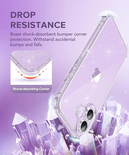 BERFY for iPhone 17 Case for Women, Clear Glitter Shockproof Protective Case, Anti-Yellowing, with Screen Protector & Camera Lens Protector 6.3", Diamond Sparkle Clear