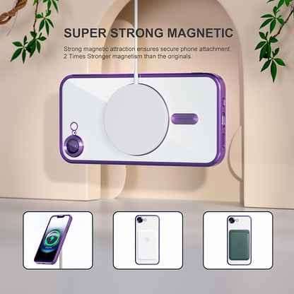 Misea Magnetic for iPhone 17e / 16e Case Compatible with MagSafe [Never Yellowing] [Military Grade Drop Protection] Full Camera Lens Protector Plating Soft Clear Phone Case for Women 6.1", Deep Purple