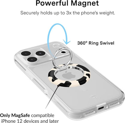 VELVET CAVIAR Compatible with MagSafe Phone Grip 2.0 | Cute Magnetic Ring Holder | Finger Loop Kickstand | Pop On Accessory for iPhone 17, 16, 15, 14, 13, 12 | Cow Print