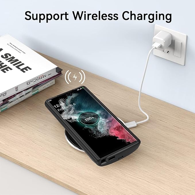 NEWDERY for Galaxy S22 Ultra Battery Case 10000mAh, Qi Wireless Charging & Fast Charging Supported, Powerful Rechargeable Charger Cover for Samsung S22 Ultra 5G-6.8" Black
