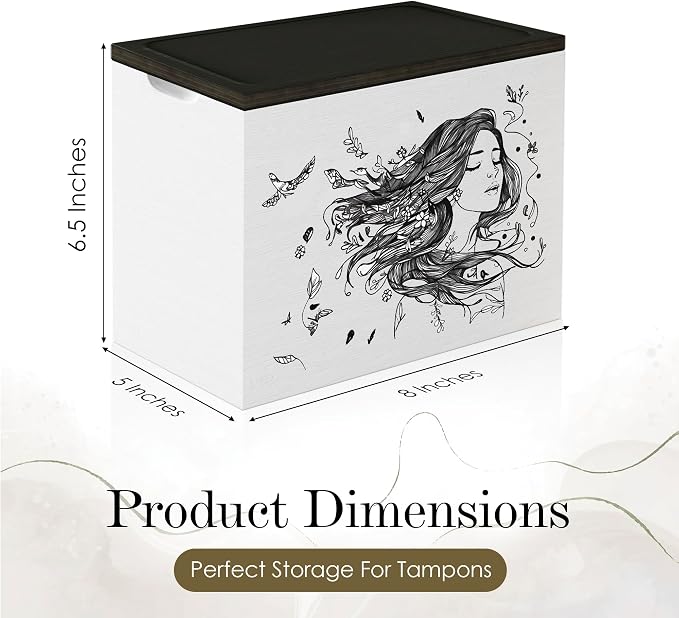 HOTCAN Discreet Tampon Holder for Bathroom with Vanity Tray Lid, Tampon Organizer for bathroom for Wall or Countertop Mount, Wood Pad Dispenser, Feminine Product Organizer
