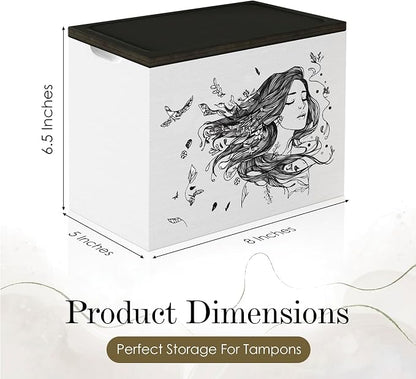 HOTCAN Discreet Tampon Holder for Bathroom with Vanity Tray Lid, Tampon Organizer for bathroom for Wall or Countertop Mount, Wood Pad Dispenser, Feminine Product Organizer