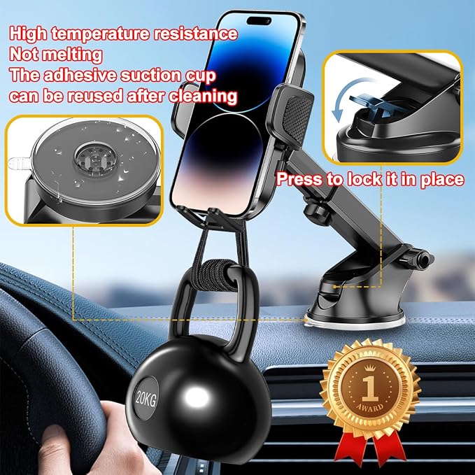 HZEL Car Phone Holder, 2 in 1 Automotive Air Vent Cellphone Stand Mount for Dashboard Windshield, Adjustable Vehicle Interior Smartphone Cradle, Universal for SUV Sedan Trucks(Silicone Surface)