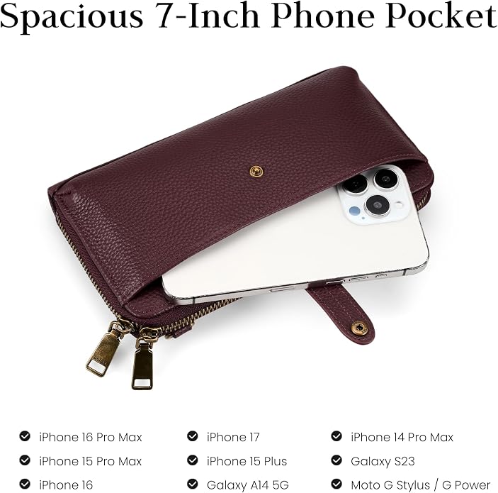 befen Leather Wristlet Wallet for Women Cell Phone Purse with Built in Wallet Vintage Leather Crossdody Bag Clutch Purse