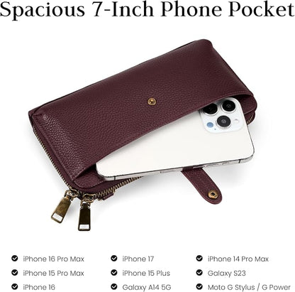 befen Leather Wristlet Wallet for Women Cell Phone Purse with Built in Wallet Vintage Leather Crossdody Bag Clutch Purse