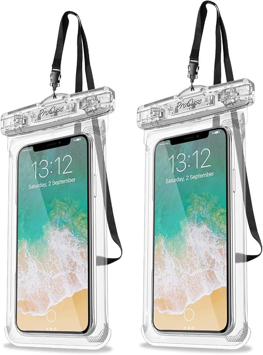 ProCase 2 Pack Waterproof Phone Pouch, Underwater Phone Case Up to 7", Dry Bag for iPhone 17 Air 16 15 14 13 Pro Plus Max, Galaxy S24 S23 S22 Ultra Pixel, Beach Essentials -Clear