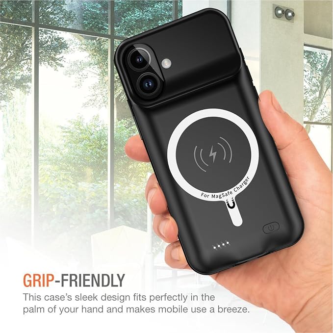 Wireless Charging Case for iPhone 16, 10000mAh High Capacity Portable Rechargeable Protective Extended Battery Case Qi Wireless Charging with iPhone 16(6.1 inch) Extended Battery Charger Case (Black)