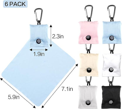 Vemiss 6 Pack Microfiber Glasses Cleaning Cloth, Wipes Lens Eyeglasses & Screens - Reusable, Portable with Keychain & Pouch - Sunglasses, Jewelry, Phone Cleaner Cloth (All Color)