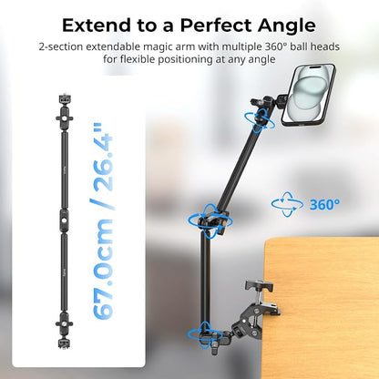 SMALLRIG Desktop Clamp Magic Arm Kit for MagSafe for iPhone, 67cm Two-Stage Adjustable Flexible Arm with Secure Grip for Smartphone, Webcam, Action Cameras - 5626