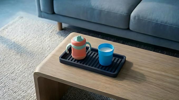 Happitasa Silicone Kitchen Sink Organizer Tray, Sponge Holder and Countertop Protector | Bathroom and Kitchen Soap Dish and Dispenser Tray (Black, 9"x3.5", 5.6 Ounces)