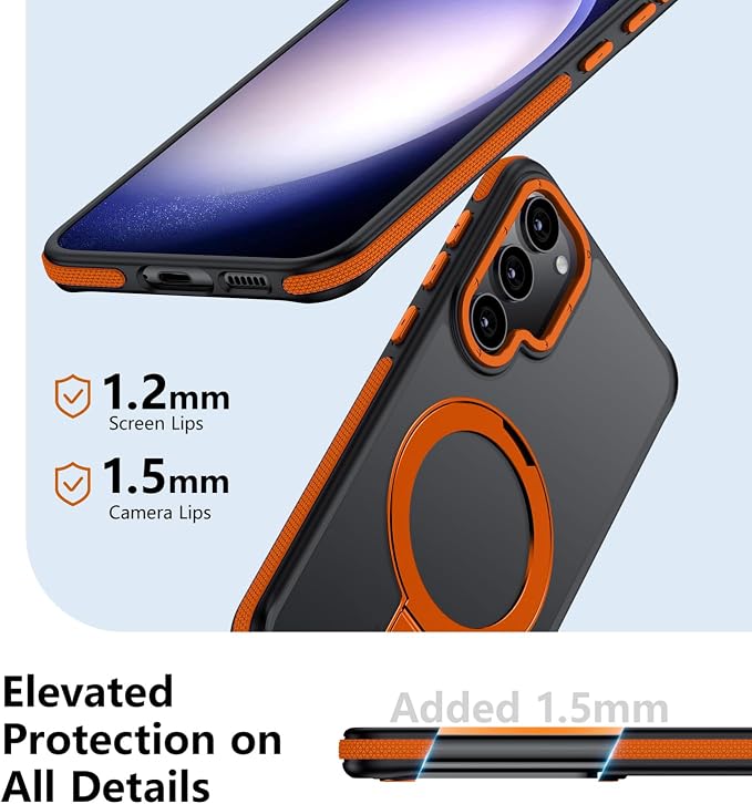 for Samsung Galaxy S23 Plus Case, Magnetic Adjustable Ring Stand [Fit for Magsafe], [Military-Grade Shockproof Protection] Phone Case with Kickstand&Ring Holder (Orange)