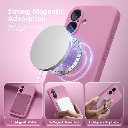 Magnetic for iPhone 16 Plus Case, Compatible with MagSafe, [Full Camera Protection][Screen Protector] Silicone Shockproof Protective Phone Case for iPhone 16 Plus 6.7", Blackcurrant