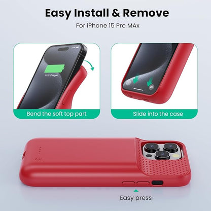 Battery Case for iPhone 15Pro Max, Upgrade 8600mah Portable Slim Battery Charging Case, 15W Fast Charging Rechargeable Protective Extended Charger Cover for iPhone 15 Pro Max (6.7 inch)-Red