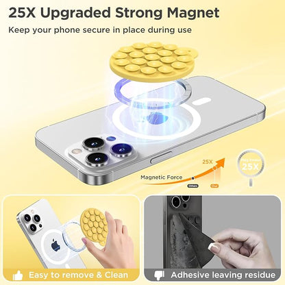Magnetic Suction Cup Phone Mount, Compatible with MagSafe, Silicone Octo Cup Buddy Sticky Grip Holder for iPhone and Android, Removable Hands-Free Phone Stand Selfie/Video for TikTok, Yellow