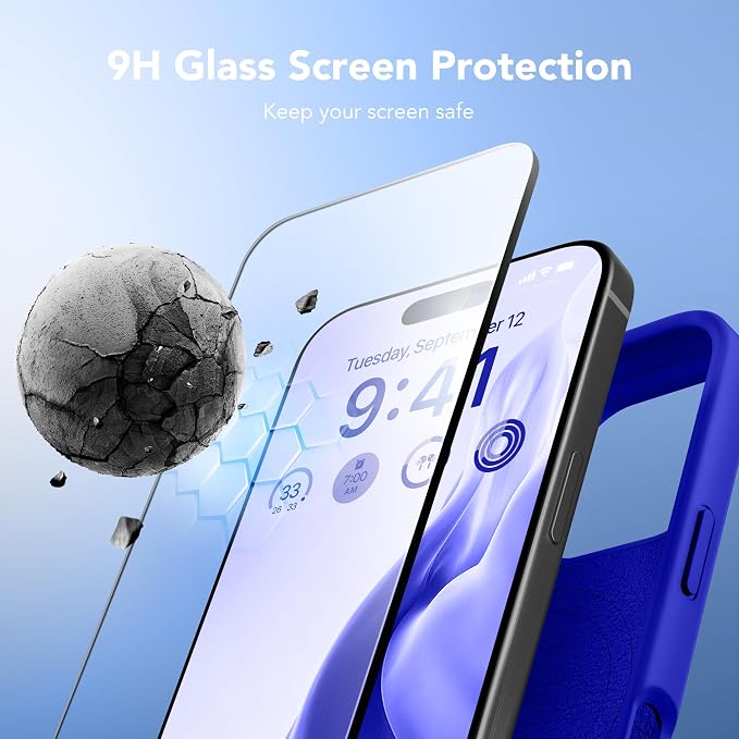 GONEZ Magnetic for iPhone 16 Pro Case, Compatible with MagSafe, [Screen Protector + Camera Lens Protector], Silicone Shockproof Anti-Scratch Protective Phone Case 6.3 inch, Cobalt Blue