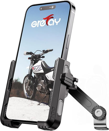 Grefay Motorcycle Phone Mount, 1S Quick Release. Anti Shake Motorbike Phone Holder for 4.0-7.0 Inch Smartphone for Motorcycle Mirror Phone Mount with 360° Rotatabe