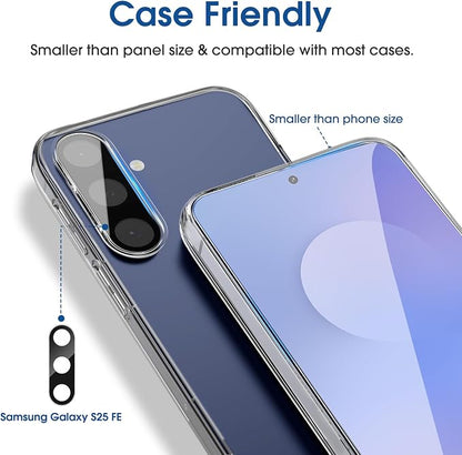 amFilm Auto-Alignment OneTouch for Samsung Galaxy S25 FE 6.7'' Screen Protector + Camera Lens Protector,Tempered Glass, 30 seconds Installation, Bubble Free, Case Friendly, Anti-Scratch [2+2 Pack]